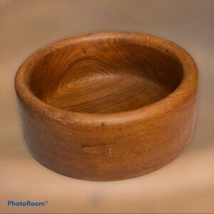Large Vintage Teak Wood Bowl With Natural Grain Pattern
